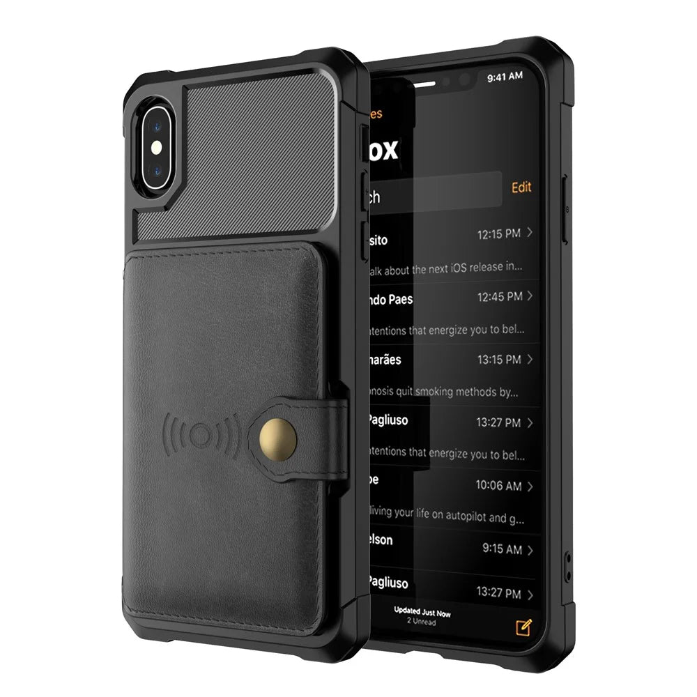 Leather Coated TPU Wallet Kickstand Casing with Built-in Magnetic Sheet for iPhone XS 5.8 inch - Black - 2