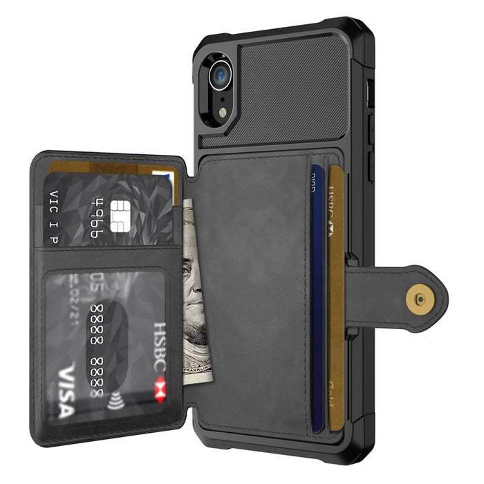Leather Coated TPU Wallet Kickstand Casing with Built-in Magnetic Sheet for iPhone XR 6.1 inch - Black - 3