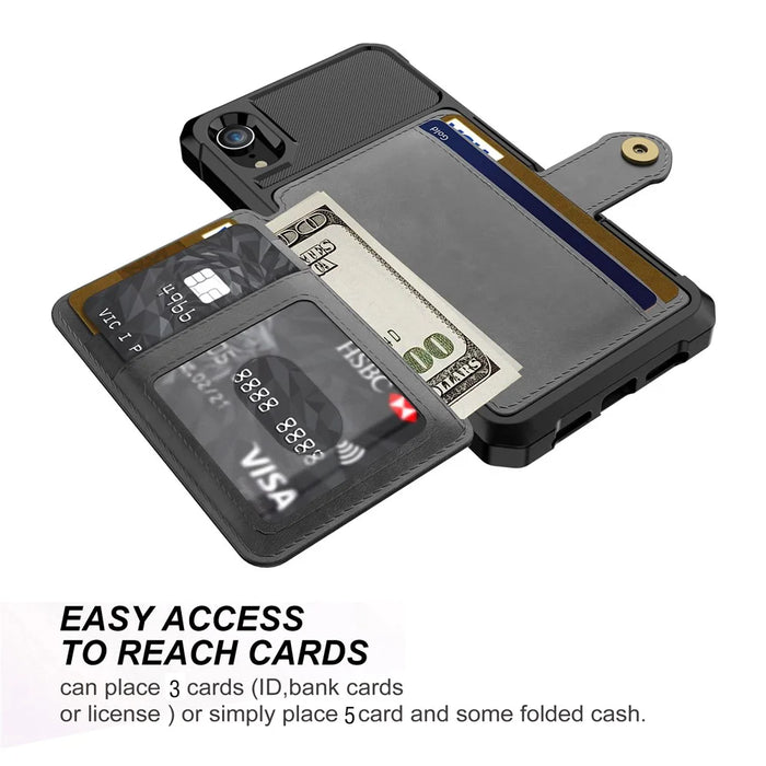 Leather Coated TPU Wallet Kickstand Casing with Built-in Magnetic Sheet for iPhone XR 6.1 inch - Black - 4