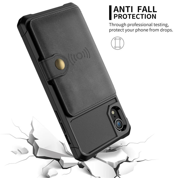 Leather Coated TPU Wallet Kickstand Casing with Built-in Magnetic Sheet for iPhone XR 6.1 inch - Black - 5