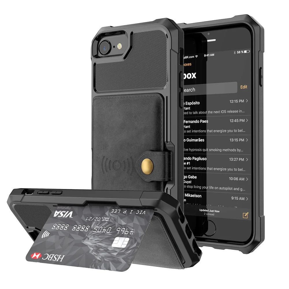 PU Leather Coated TPU Wallet Kickstand Casing with Built-in Magnetic Sheet for iPhone 8 / 7 / 6s / 6 / SE (2020) / SE (2022) 4.7 inch - Black - 1