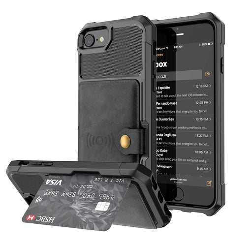 PU Leather Coated TPU Wallet Kickstand Casing with Built-in Magnetic Sheet for iPhone 8 / 7 / 6s / 6 / SE (2020) / SE (2022) 4.7 inch - Black - 1