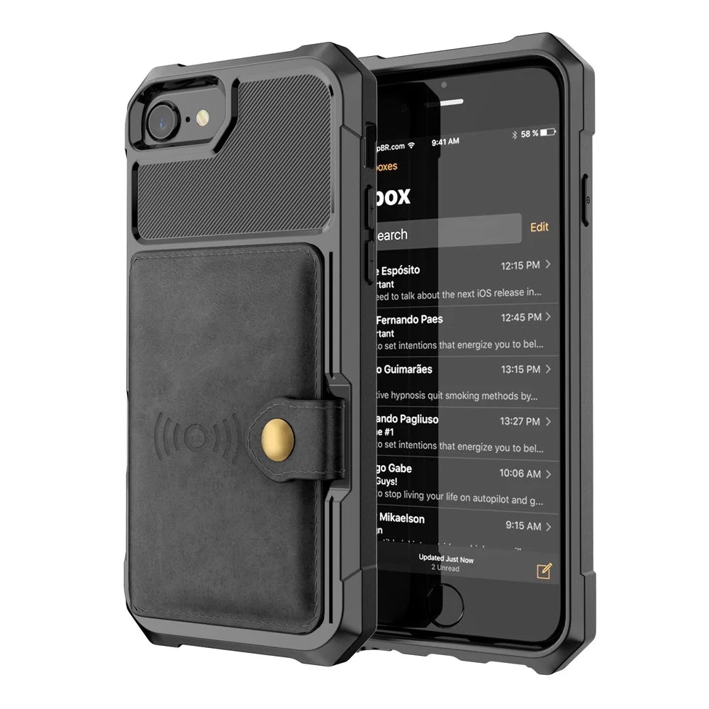 PU Leather Coated TPU Wallet Kickstand Casing with Built-in Magnetic Sheet for iPhone 8 / 7 / 6s / 6 / SE (2020) / SE (2022) 4.7 inch - Black - 2