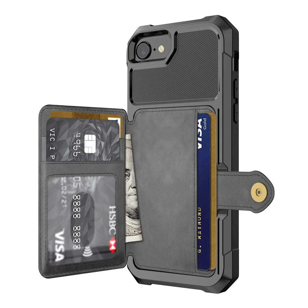 PU Leather Coated TPU Wallet Kickstand Casing with Built-in Magnetic Sheet for iPhone 8 / 7 / 6s / 6 / SE (2020) / SE (2022) 4.7 inch - Black - 3