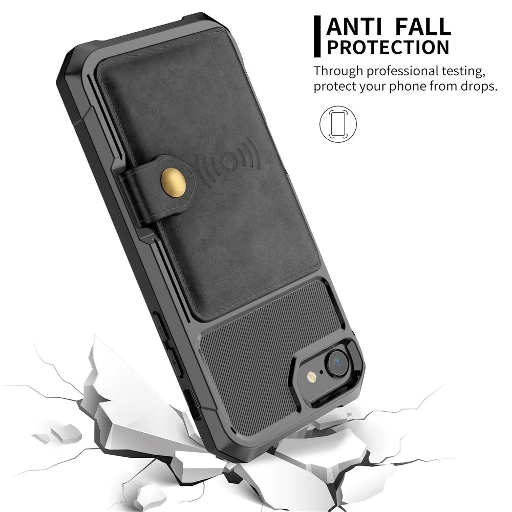 PU Leather Coated TPU Wallet Kickstand Casing with Built-in Magnetic Sheet for iPhone 8 / 7 / 6s / 6 / SE (2020) / SE (2022) 4.7 inch - Black - 5