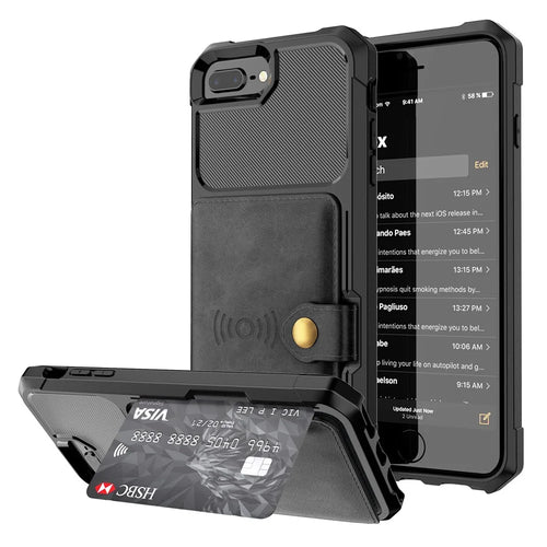 PU Leather Coated TPU Wallet Kickstand Casing with Built-in Magnetic Sheet for iPhone 8 Plus / 7 Plus / 6s Plus / 6 Plus - Black - 1