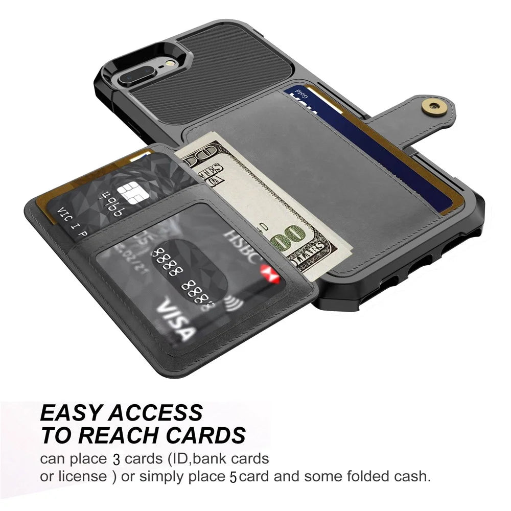 PU Leather Coated TPU Wallet Kickstand Casing with Built-in Magnetic Sheet for iPhone 8 Plus / 7 Plus / 6s Plus / 6 Plus - Black - 2