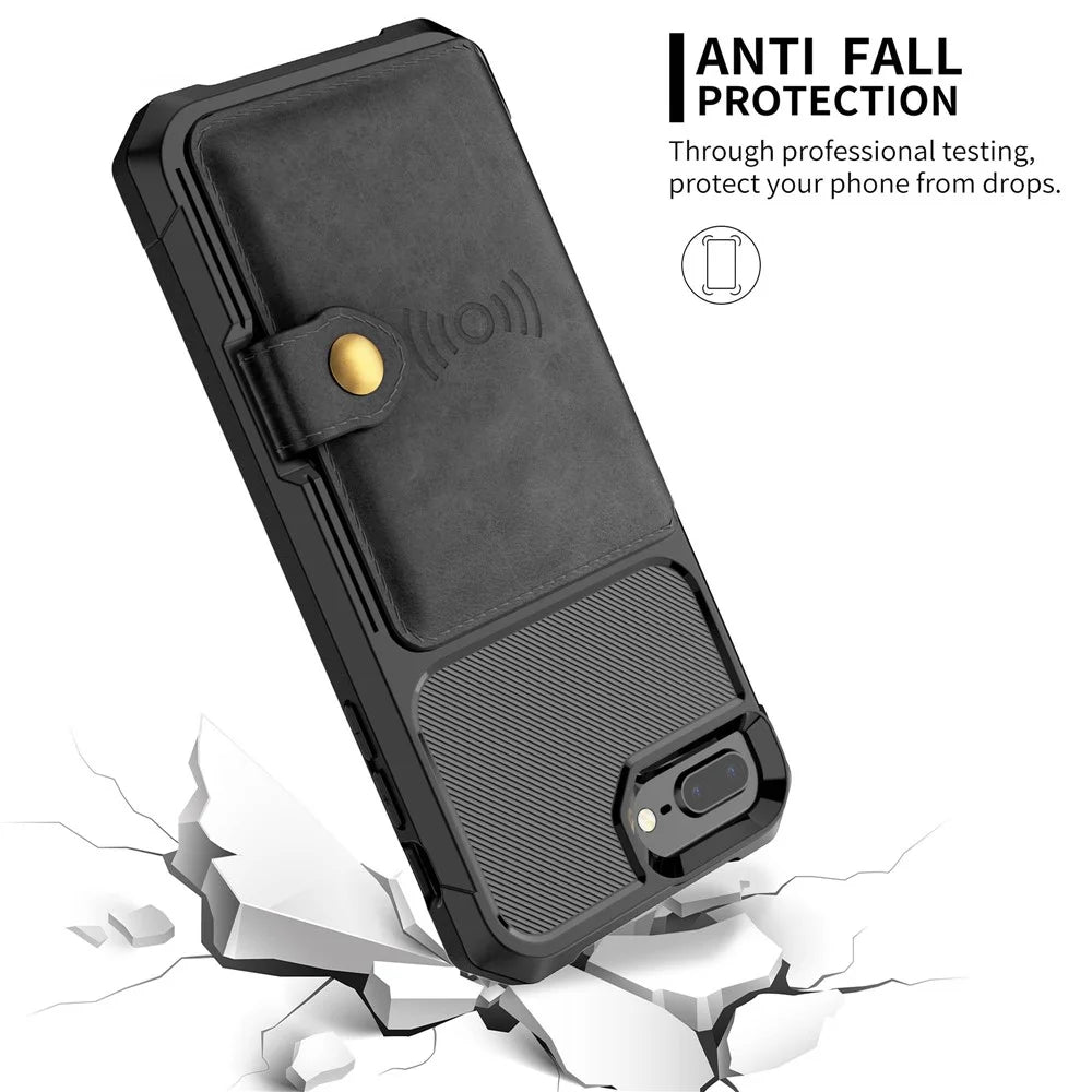 PU Leather Coated TPU Wallet Kickstand Casing with Built-in Magnetic Sheet for iPhone 8 Plus / 7 Plus / 6s Plus / 6 Plus - Black - 3
