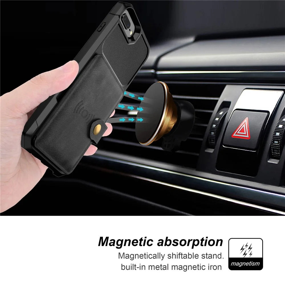 PU Leather Coated TPU Wallet Kickstand Casing with Built-in Magnetic Sheet for iPhone 8 Plus / 7 Plus / 6s Plus / 6 Plus - Black - 6