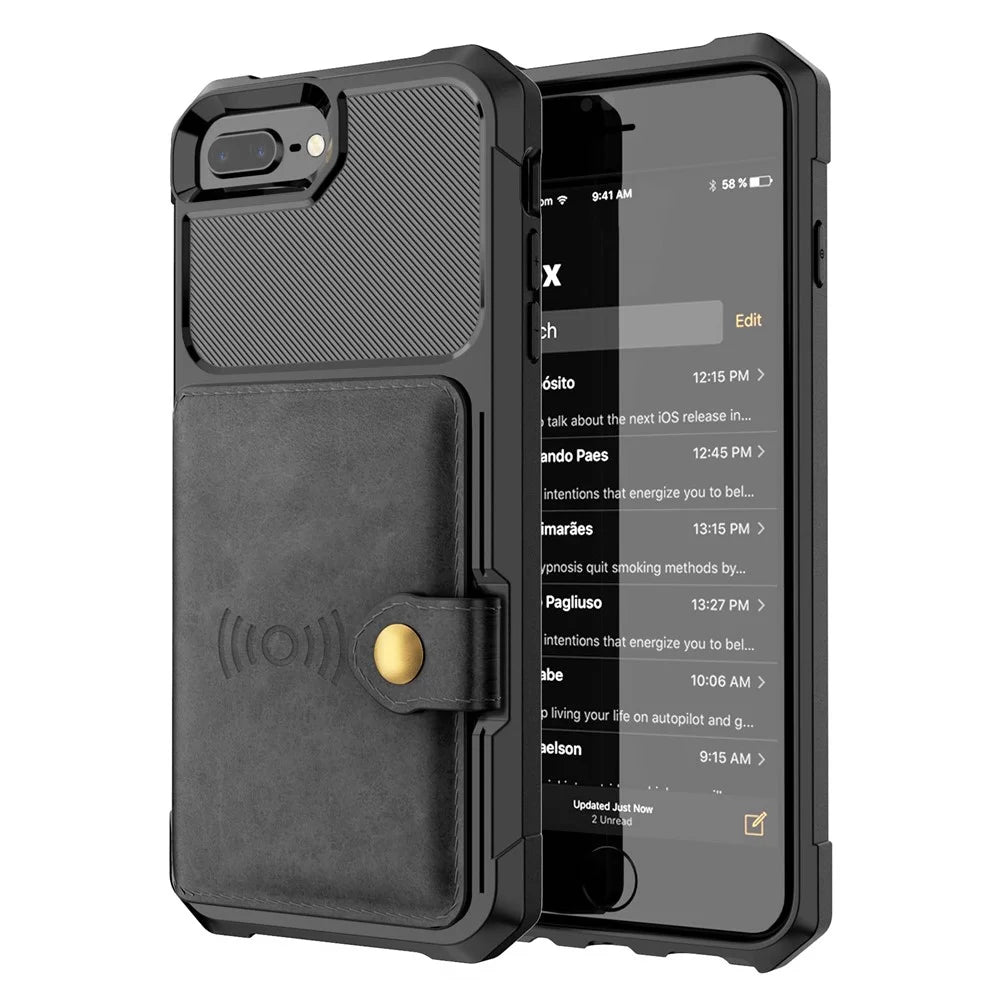PU Leather Coated TPU Wallet Kickstand Casing with Built-in Magnetic Sheet for iPhone 8 Plus / 7 Plus / 6s Plus / 6 Plus - Black - 7