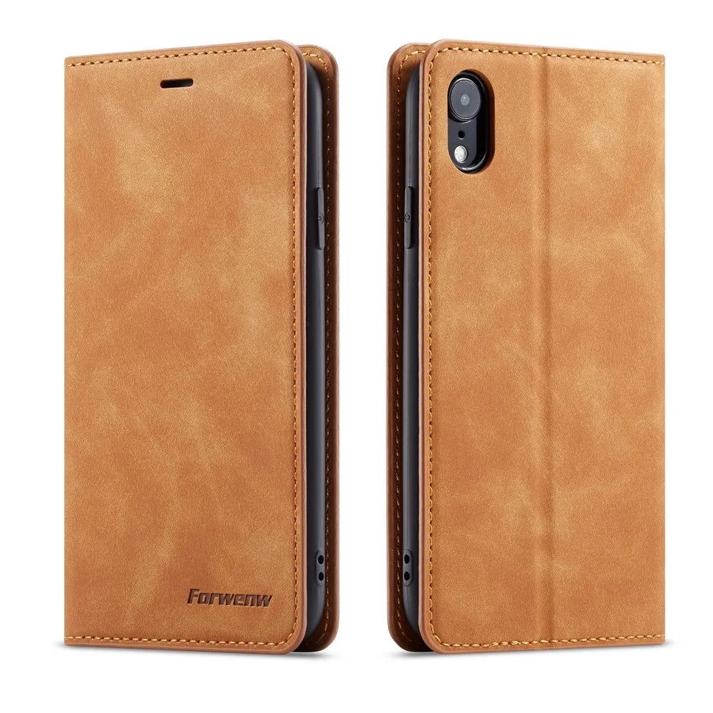 FORWENW Fantasy Series Silky Touch Leather Wallet Case for iPhone XR 6.1 inch - Brown - 1