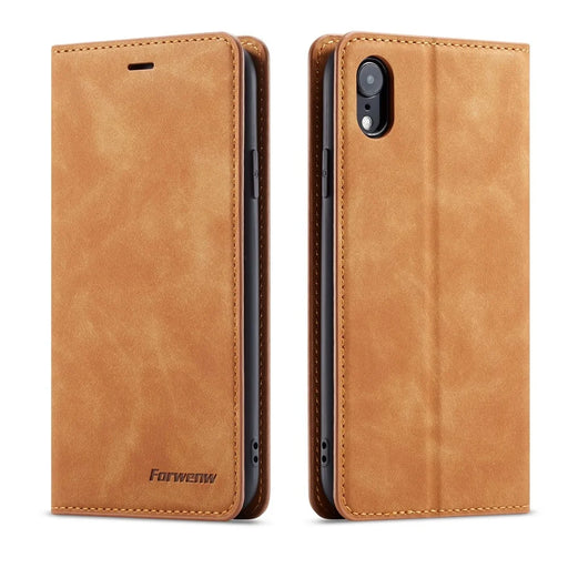 FORWENW Fantasy Series Silky Touch Leather Wallet Case for iPhone XR 6.1 inch - Brown - 1