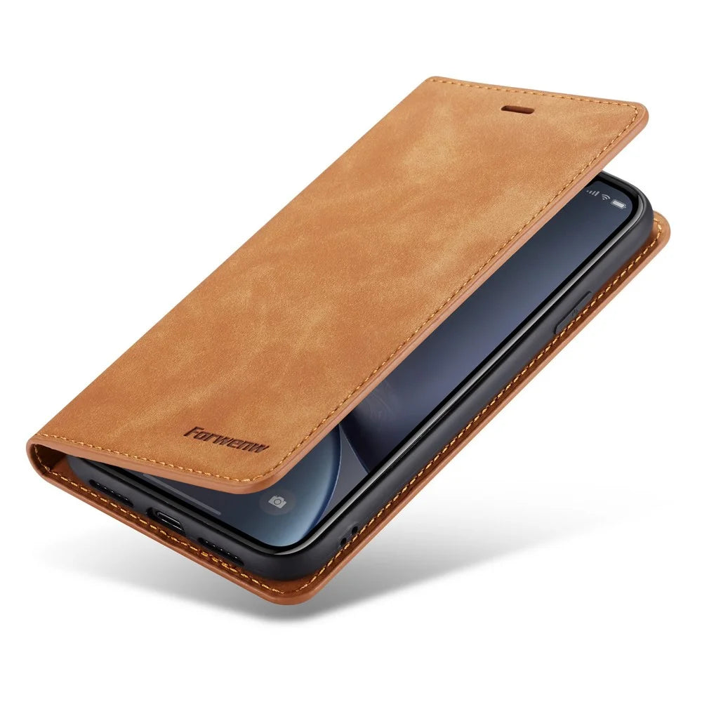 FORWENW Fantasy Series Silky Touch Leather Wallet Case for iPhone XR 6.1 inch - Brown - 6