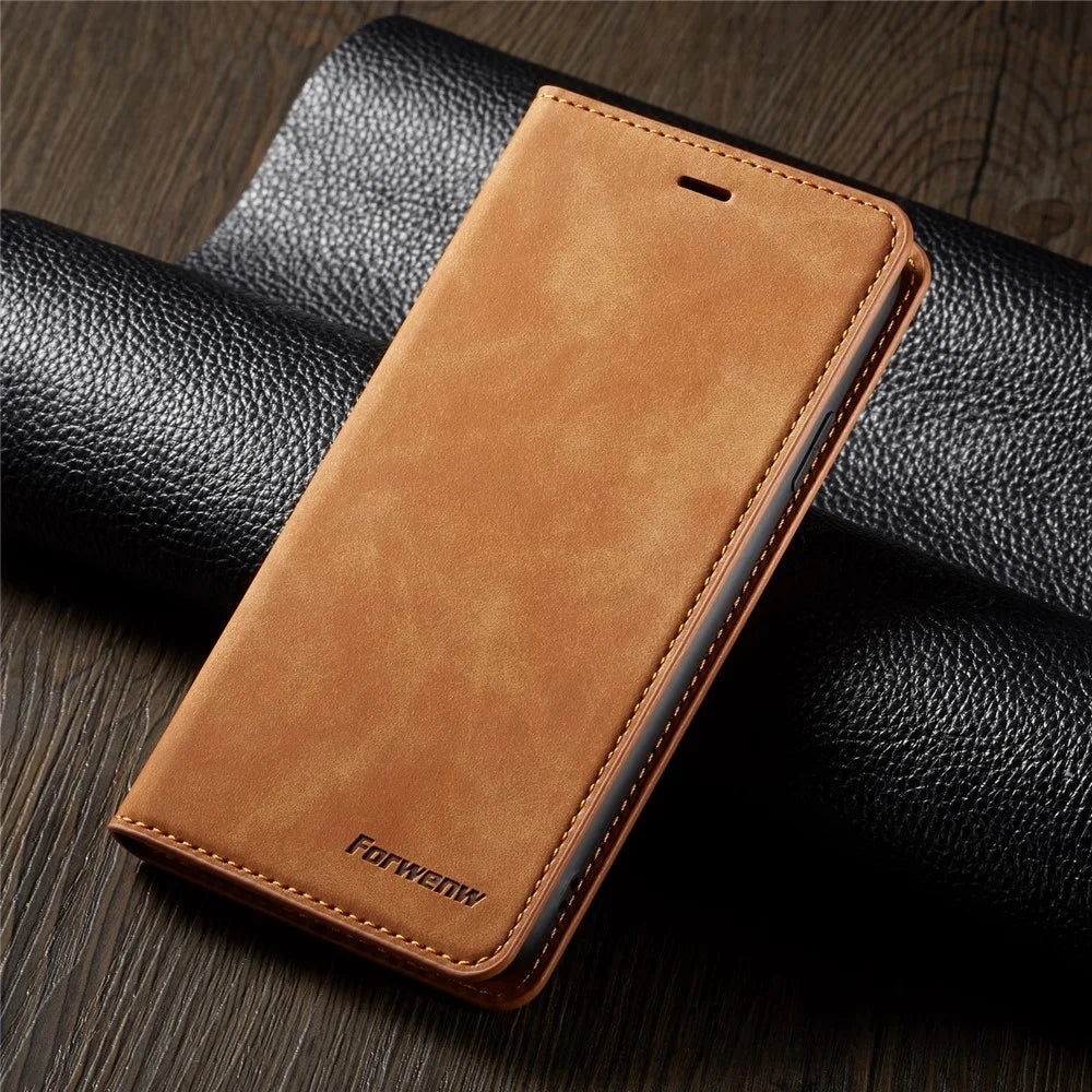 FORWENW Fantasy Series Silky Touch Leather Wallet Case for iPhone XR 6.1 inch - Brown - 7