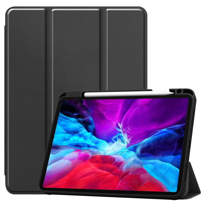 For iPad Pro 12.9 (2022) / (2021) / (2020) / (2018) PU Leather Stable Tri-fold Stand Stand Tablet Flip Case [with Pen Slot] - Black - 1