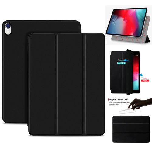 Tablet Cover for iPad Air 11 (2026) / (2025) / (2024) / Air (2022) / (2020) / Pro 11-inch (2018) Magnetic Attraction Tri-Fold Smart Leather Case - Black - 1