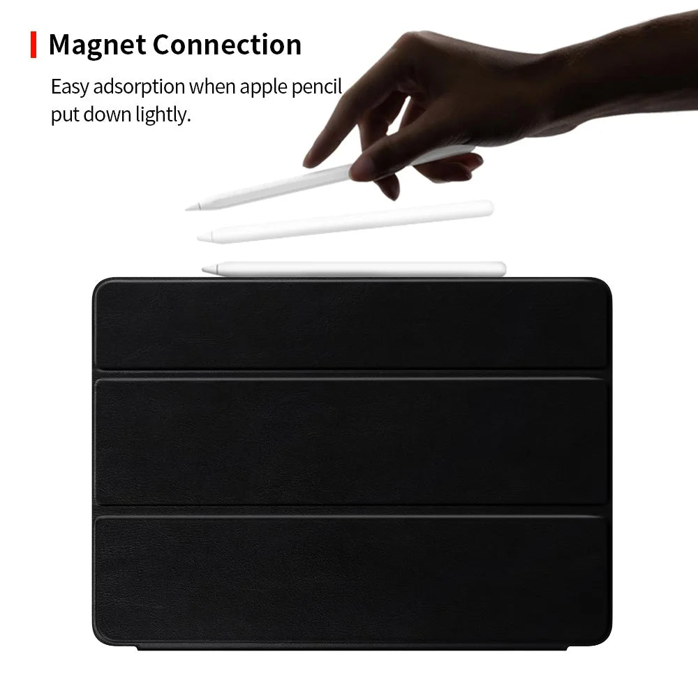 Tablet Cover for iPad Air 11 (2026) / (2025) / (2024) / Air (2022) / (2020) / Pro 11-inch (2018) Magnetic Attraction Tri-Fold Smart Leather Case - Black - 5