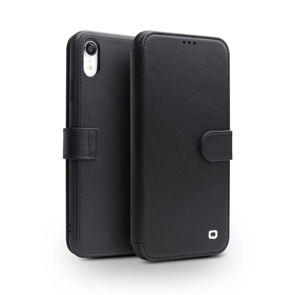 QIALINO Top Layer Cowhide Leather Magnetic Clasp Phone Case for iPhone XR 6.1 inch - Black - 1