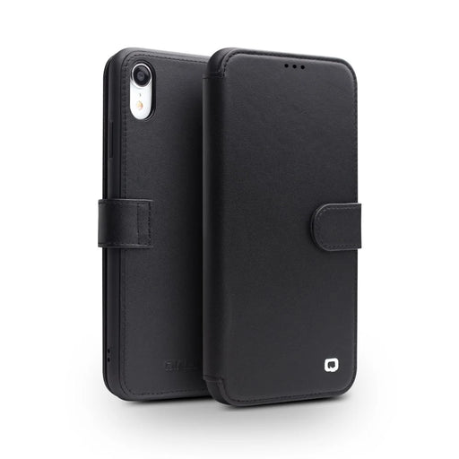 QIALINO Top Layer Cowhide Leather Magnetic Clasp Phone Case for iPhone XR 6.1 inch - Black - 1