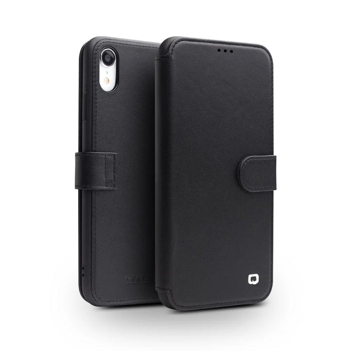 QIALINO Top Layer Cowhide Leather Magnetic Clasp Phone Case for iPhone XR 6.1 inch - Black - 1