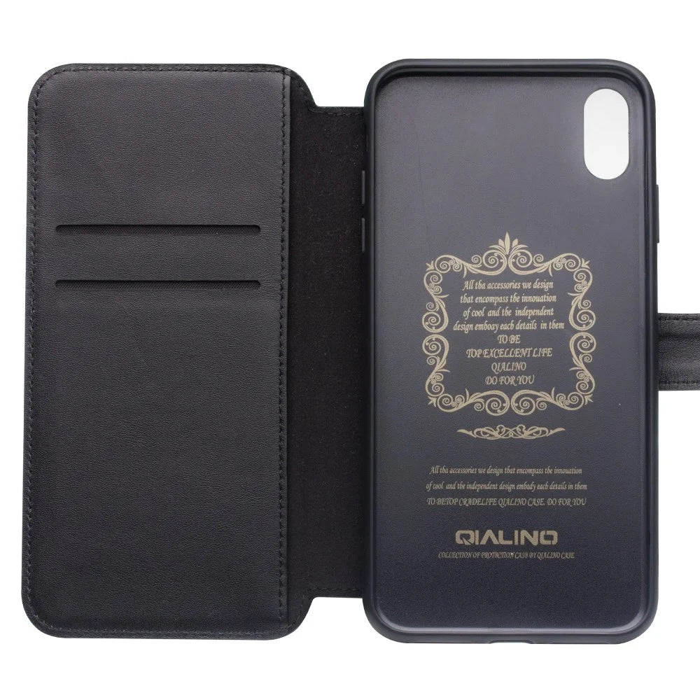 QIALINO Top Layer Cowhide Leather Magnetic Clasp Phone Case for iPhone XR 6.1 inch - Black - 2