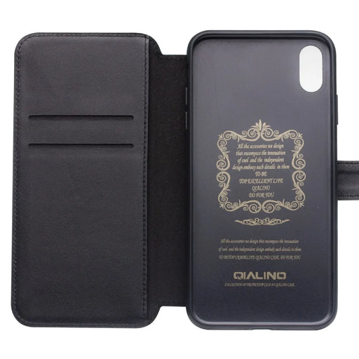 QIALINO Top Layer Cowhide Leather Magnetic Clasp Phone Case for iPhone XR 6.1 inch - Black - 2