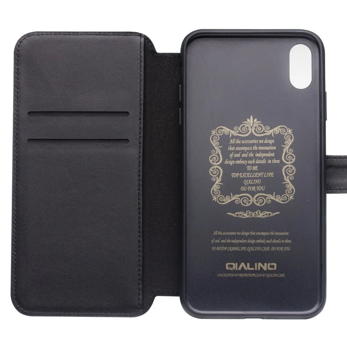 QIALINO Top Layer Cowhide Leather Magnetic Clasp Phone Case for iPhone XR 6.1 inch - Black - 2