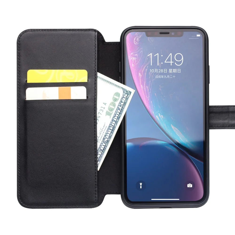 QIALINO Top Layer Cowhide Leather Magnetic Clasp Phone Case for iPhone XR 6.1 inch - Black - 4