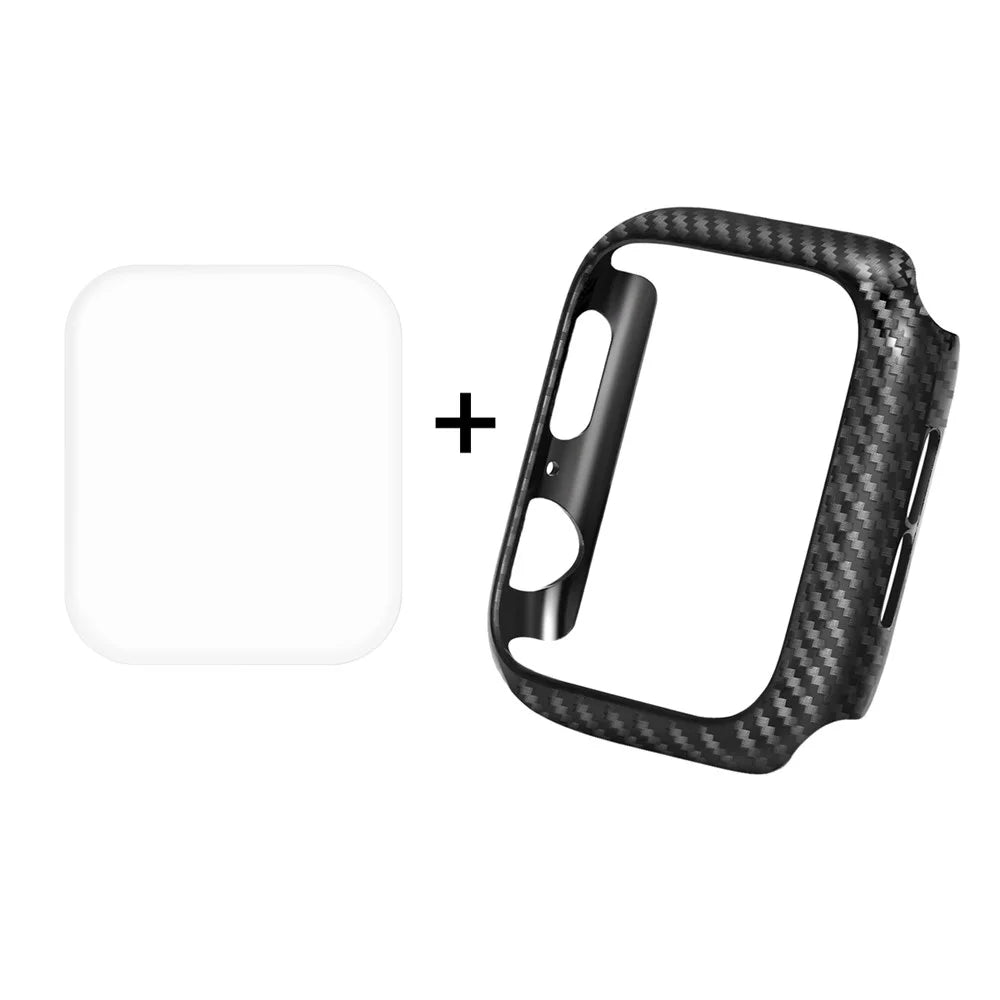 HAT PRINCE for Apple Watch Series SE3 / SE2 / SE1 /  6 / 5 / 4 40mm Carbon Fiber Texture TPU Protective Case + 3D Full Size Curved Hot Bending HD Clear PET Film - 1