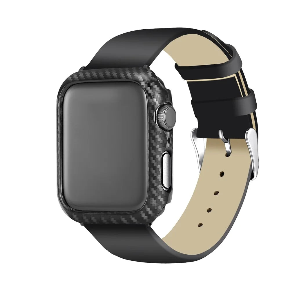 HAT PRINCE for Apple Watch Series SE3 / SE2 / SE1 /  6 / 5 / 4 40mm Carbon Fiber Texture TPU Protective Case + 3D Full Size Curved Hot Bending HD Clear PET Film - 4