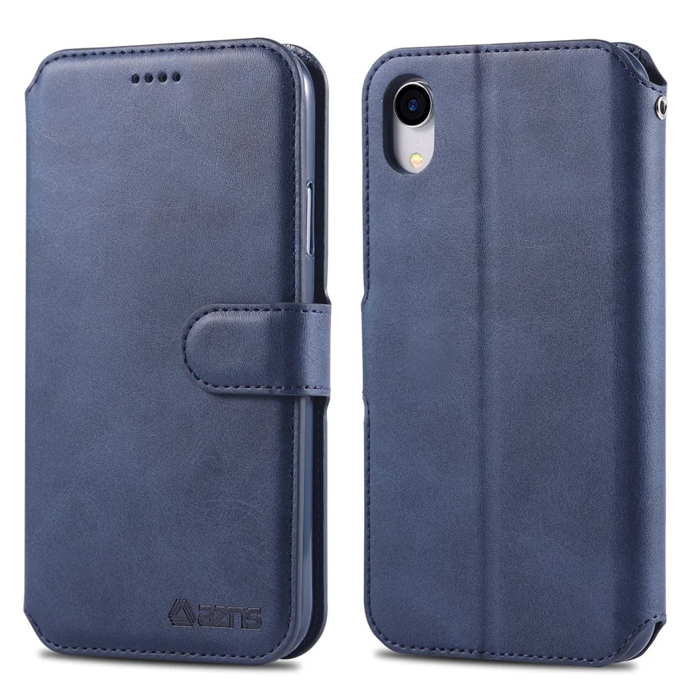 AZNS Leather Stand Cover with Card Slots for iPhone XR 6.1 inch - Blue - 1