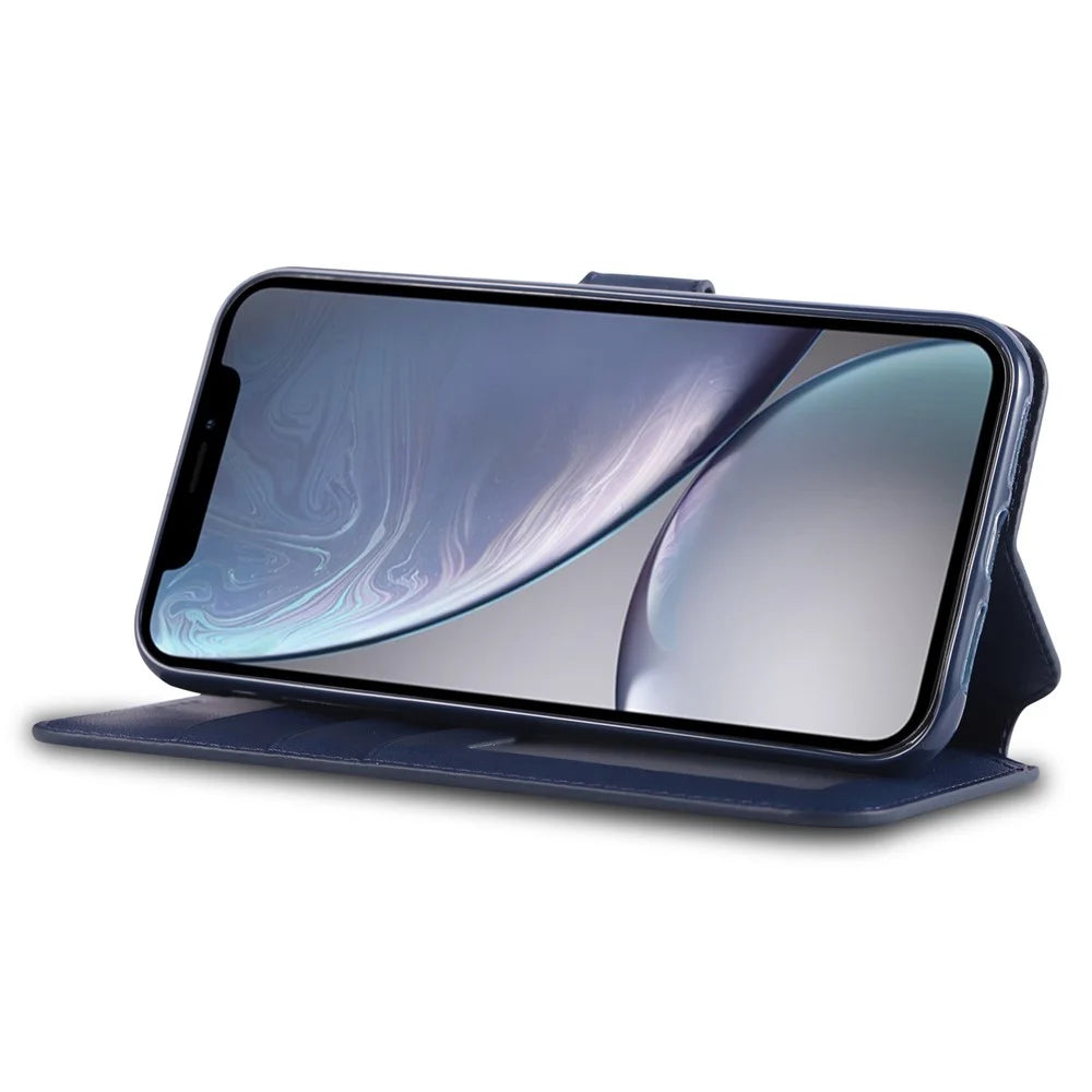 AZNS Leather Stand Cover with Card Slots for iPhone XR 6.1 inch - Blue - 2