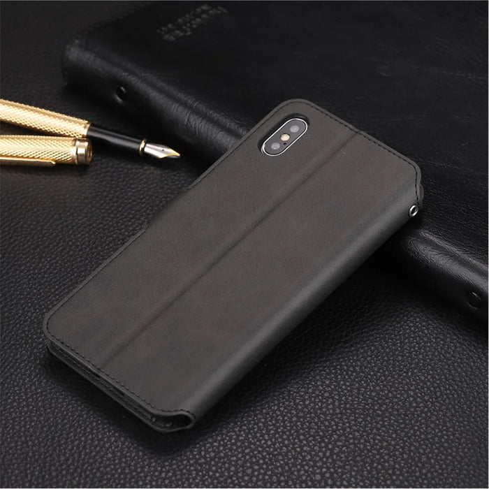 AZNS Wallet Leather Stand Protective Shell for iPhone XS 5.8 inch - Black - 2