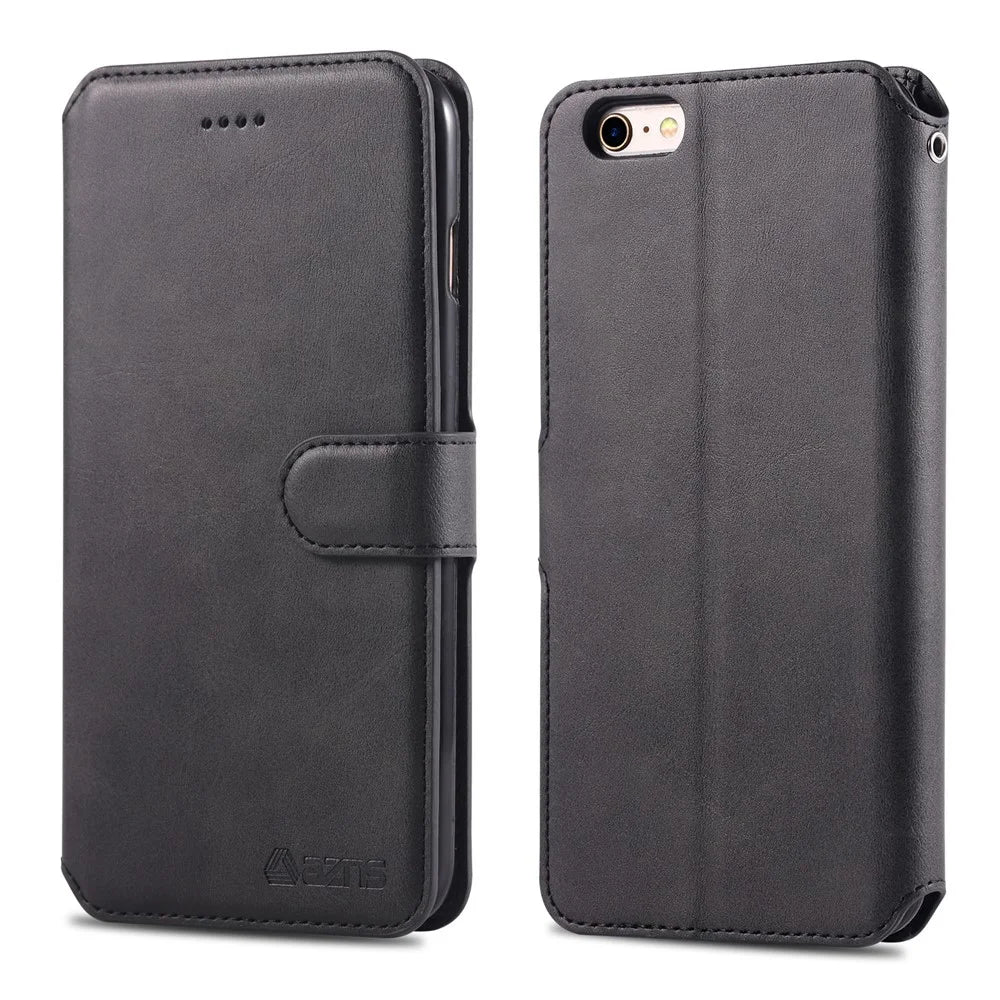 AZNS Leather Case [Wallet Stand] for iPhone 6s / 6 4.7-inch - Black - 1