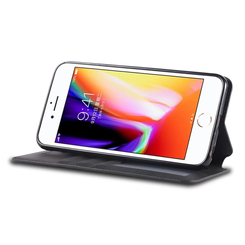 AZNS Leather Case [Wallet Stand] for iPhone 6s / 6 4.7-inch - Black - 2