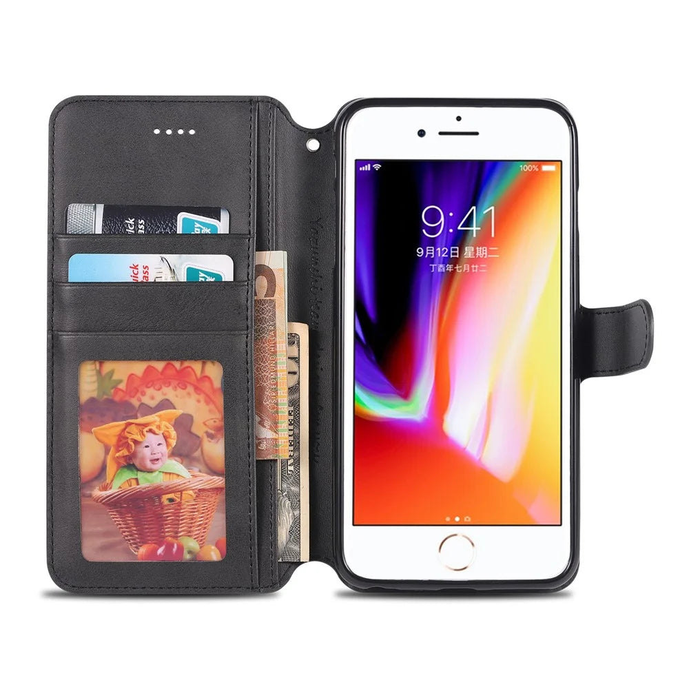 AZNS Leather Case [Wallet Stand] for iPhone 6s / 6 4.7-inch - Black - 4