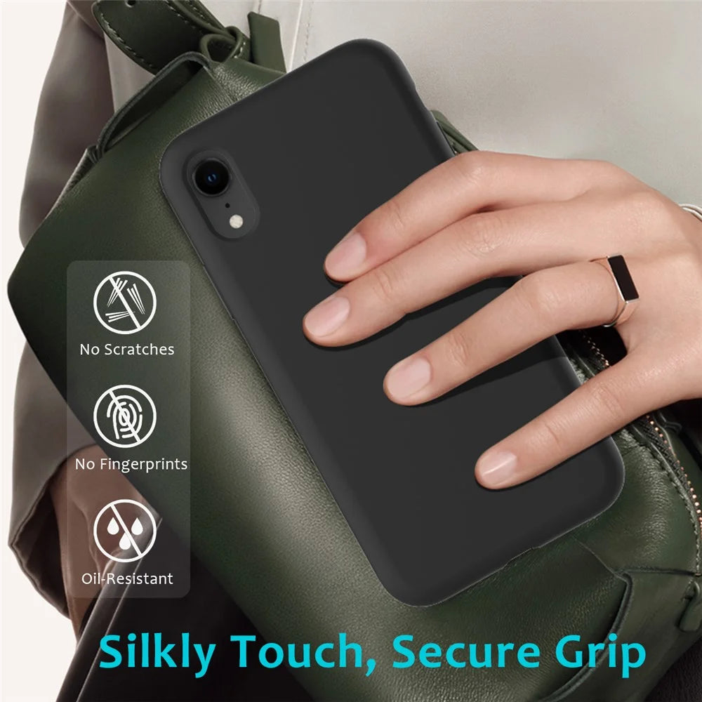 Edge Wrapped Liquid Silicone Mobile Casing for iPhone XR 6.1 inch - Black - 7