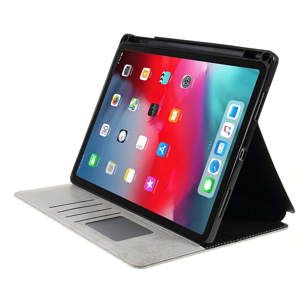 PU Leather Wallet Stand Tablet Cover with Pen Slot for iPad Pro 11-inch (2018) - Grey - 3