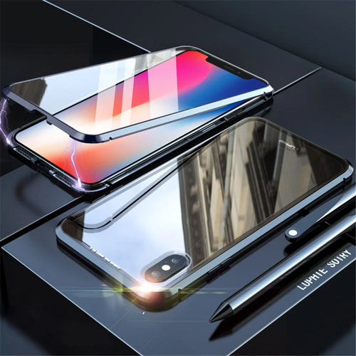 360 Degree Protection Magnetic Adsorption Front+Back Tempered Glass Cell Phone Case for iPhone XS / X 5.8 inch - All Black - 1