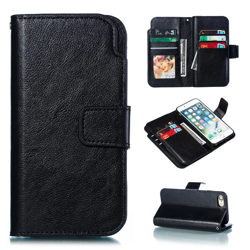 9 Card Slots Crazy Horse Leather Wallet Mobile Cover for iPhone 7/8/SE (2020)/SE (2022) 4.7 inch - Black - 1