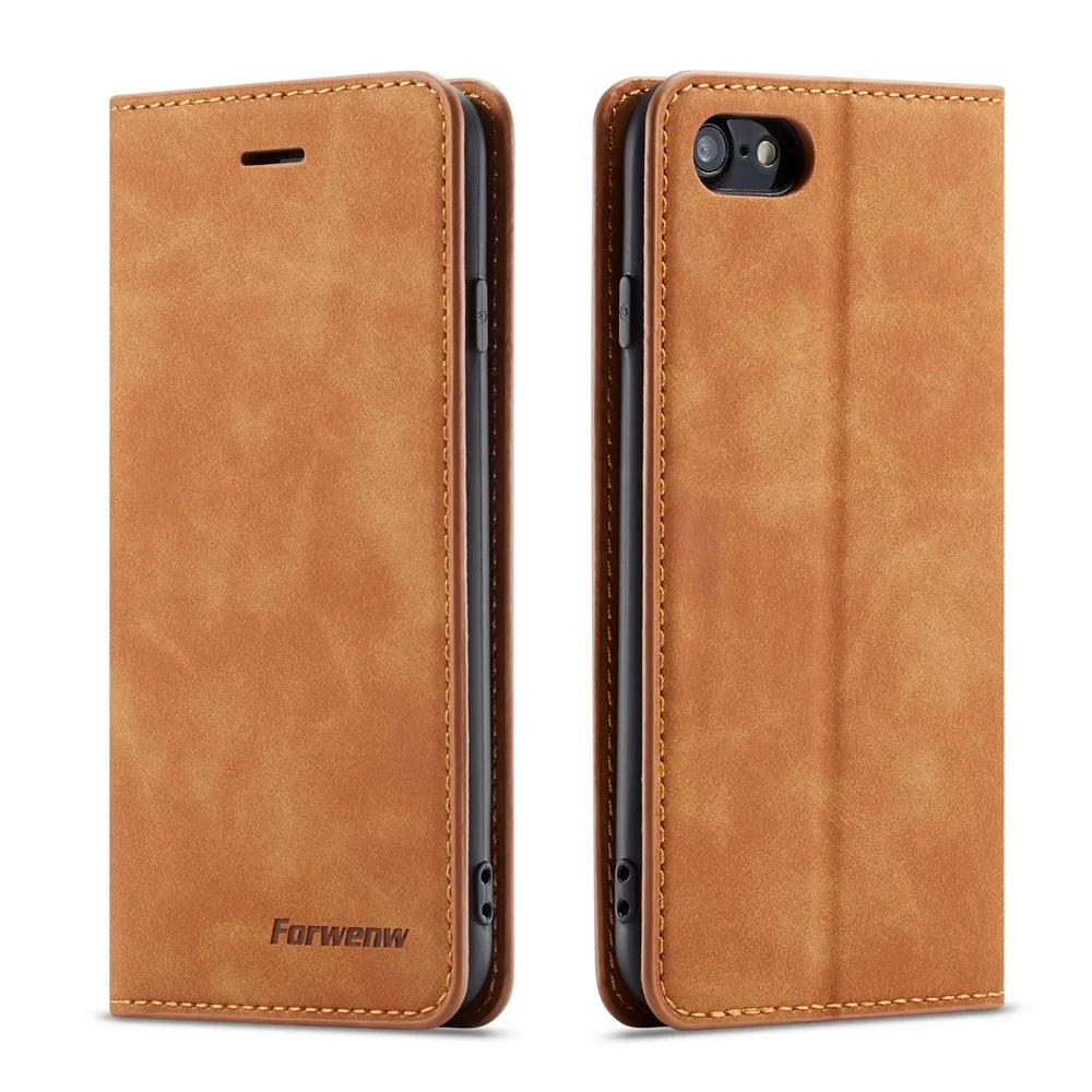 FORWENW Fantasy Series Silky Touch Leather Wallet Case for iPhone 7/8/SE (2020)/SE (2022) - Brown - 1