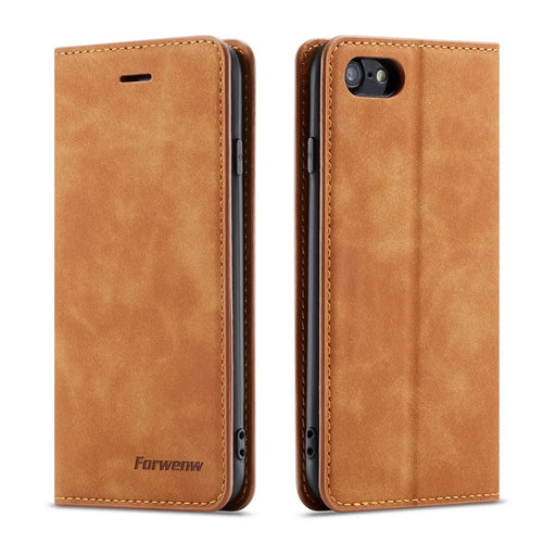 FORWENW Fantasy Series Silky Touch Leather Wallet Case for iPhone 7/8/SE (2020)/SE (2022) - Brown - 1