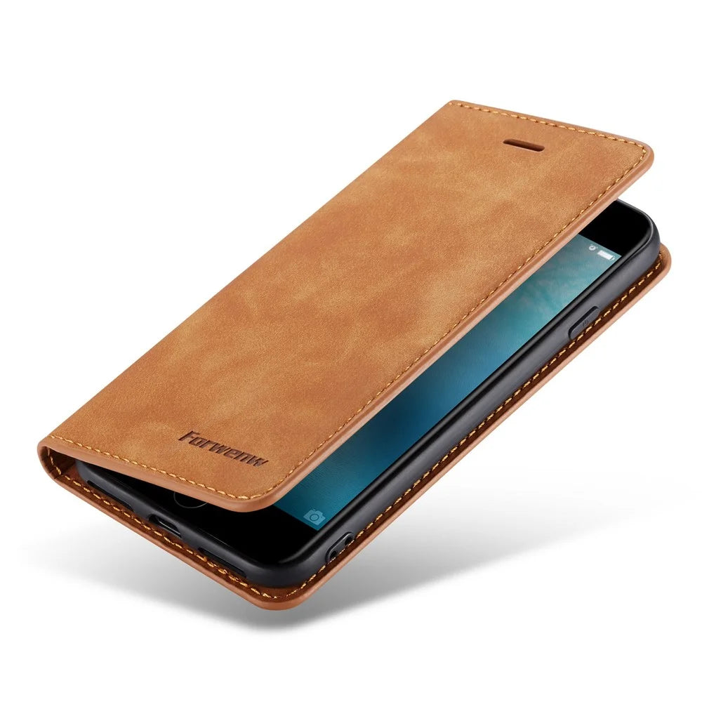 FORWENW Fantasy Series Silky Touch Leather Wallet Case for iPhone 7/8/SE (2020)/SE (2022) - Brown - 6