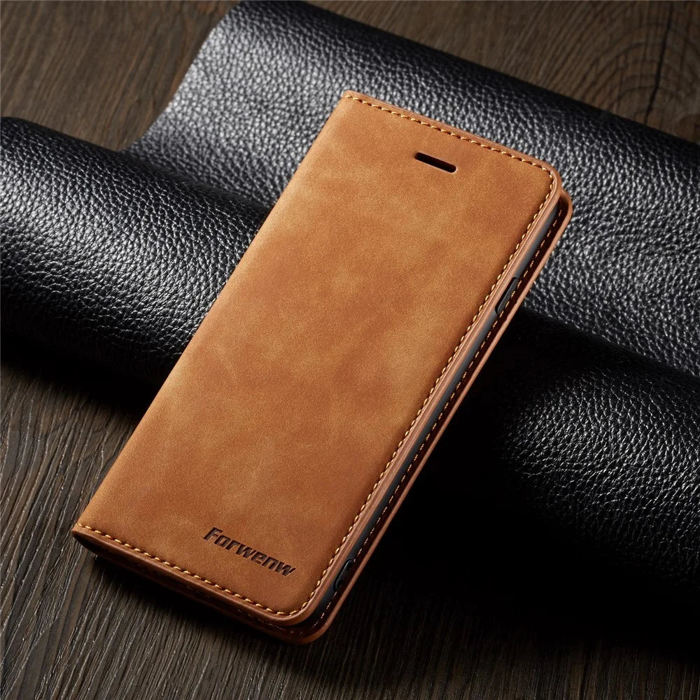 FORWENW Fantasy Series Silky Touch Leather Wallet Case for iPhone 7/8/SE (2020)/SE (2022) - Brown - 7