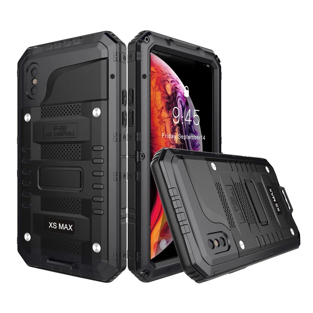 Powerful IP68 Waterproof Shockproof Snow-proof Dirt-proof Metal Case for iPhone XS / X 5.8 inch - Black - 1