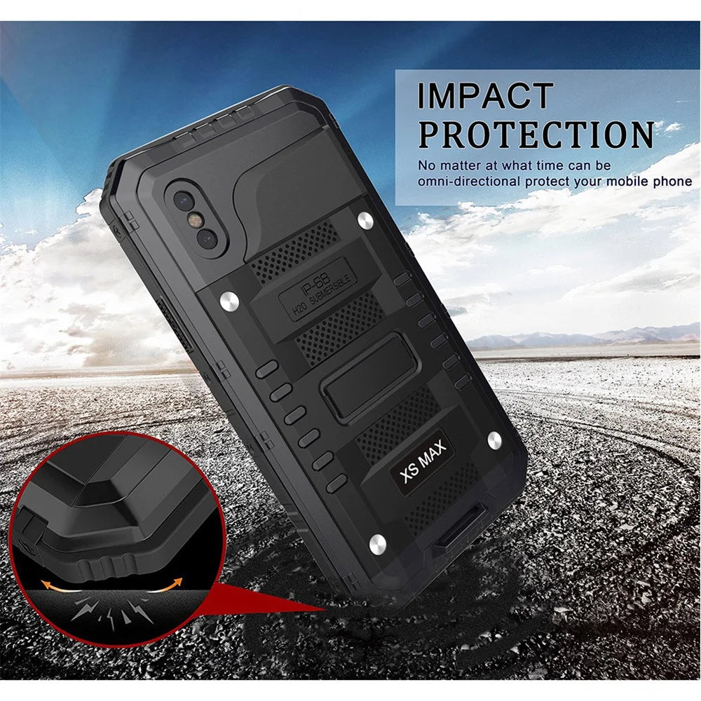 Powerful IP68 Waterproof Shockproof Snow-proof Dirt-proof Metal Case for iPhone XS / X 5.8 inch - Black - 3