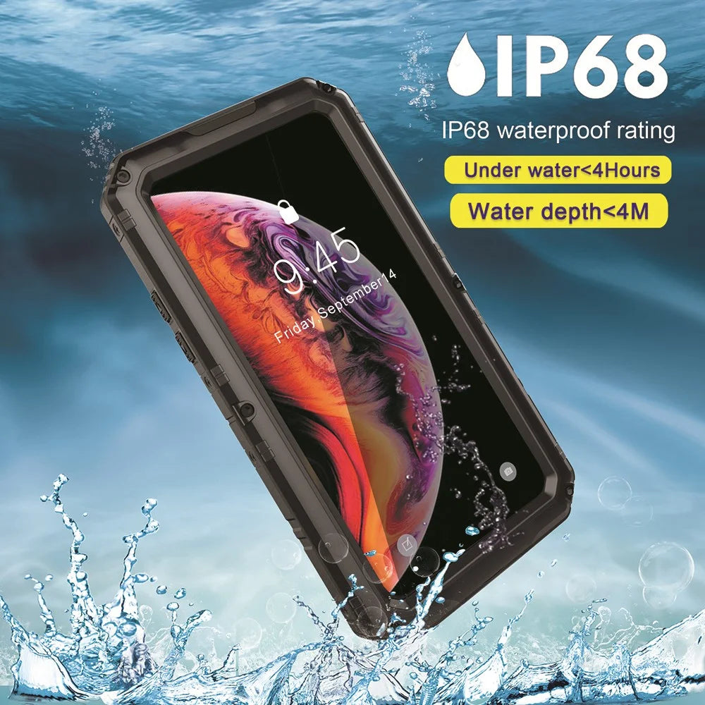 Powerful IP68 Waterproof Shockproof Snow-proof Dirt-proof Metal Case for iPhone XS / X 5.8 inch - Black - 5