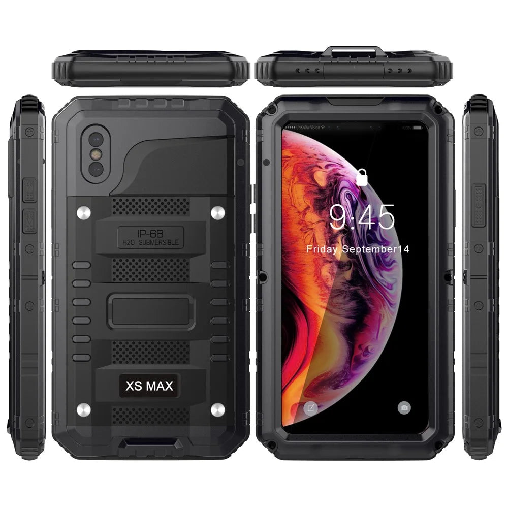 Powerful IP68 Waterproof Shockproof Snow-proof Dirt-proof Metal Case for iPhone XS / X 5.8 inch - Black - 6