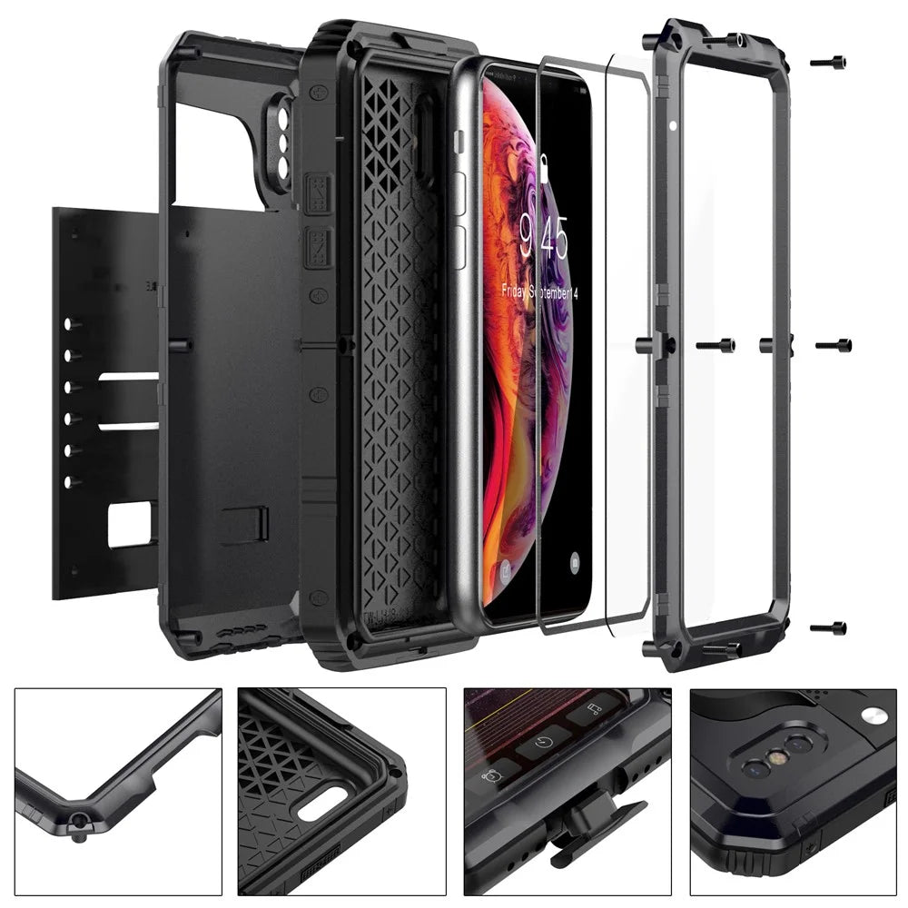 Powerful IP68 Waterproof Shockproof Snow-proof Dirt-proof Metal Case for iPhone XS / X 5.8 inch - Black - 7