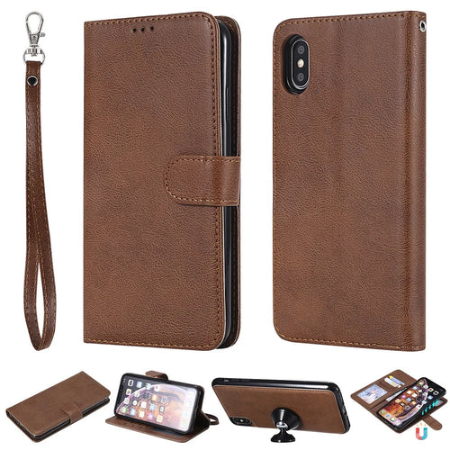For iPhone XS Max Case 2 in 1 Detachable Magnetic Leather Wallet Mobile Cover with Strap - Brown - 1